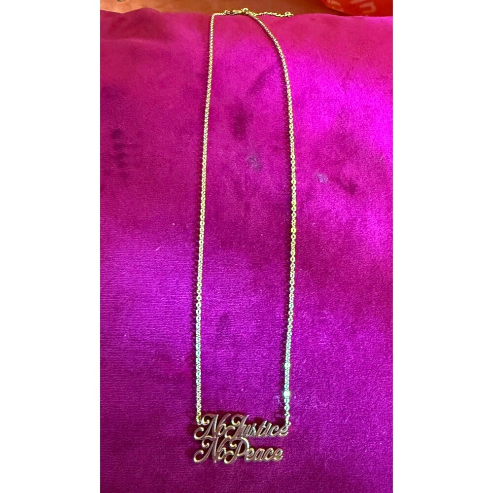 Gold Cursive No Justice No Peace Script Pendant Necklace Social Justice Activism